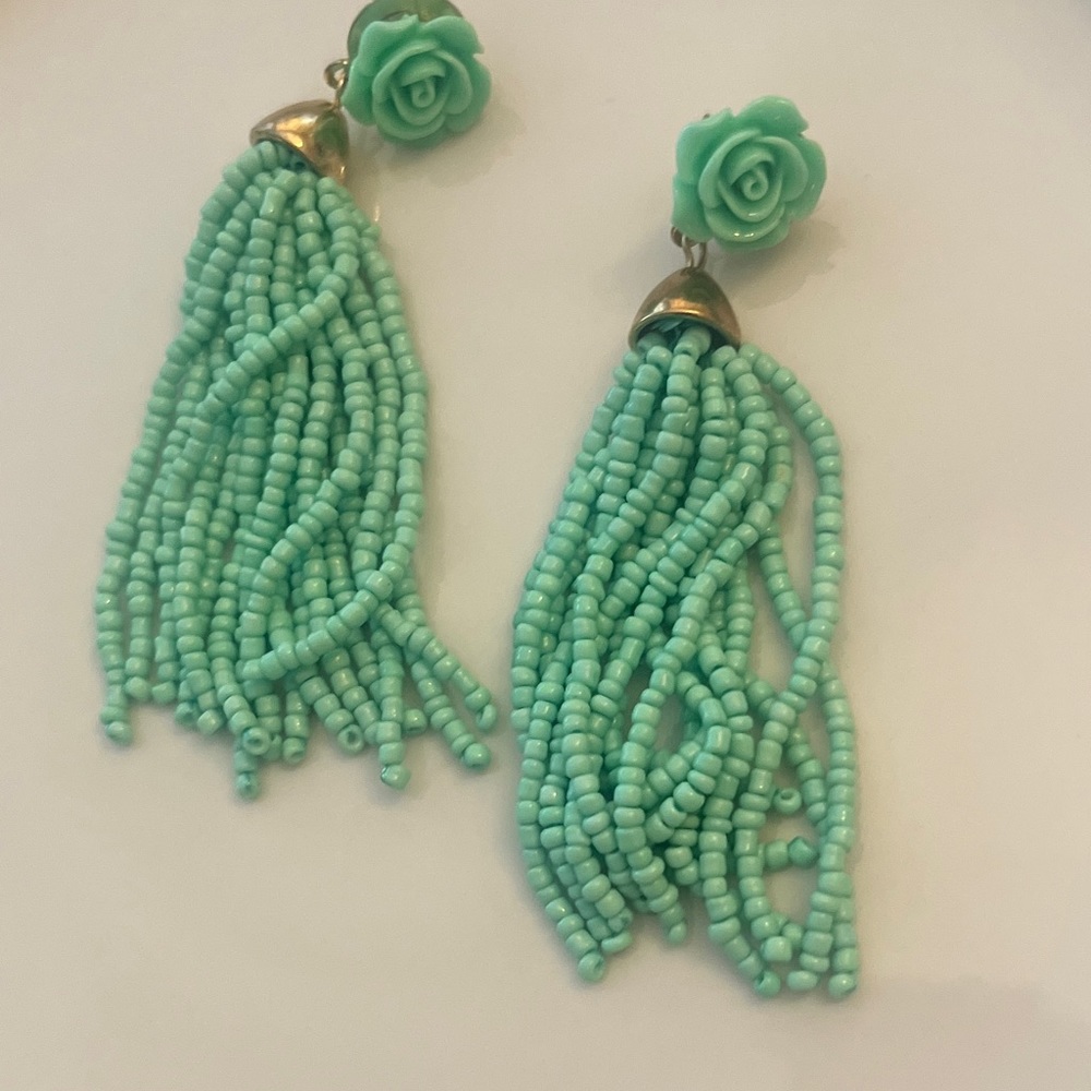 Beaded Tassel Earrings Rose Stud Enamel, Statement Earrings URBAN FLAIR BRAND